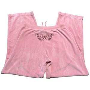 |VTG| SELF ESTEEM Y2K Butterfly Embroidered Velour Track Pants